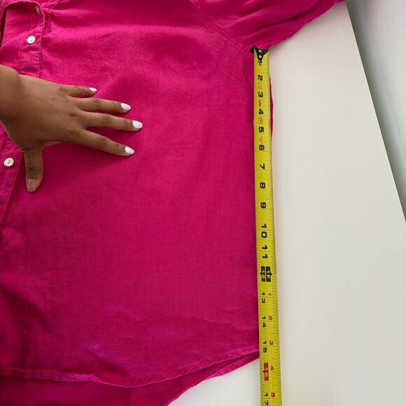 Sigrid Olsen Button Down Linen Shirt Sz 1X Hot Pink Breathable Relaxed Roll tab - Picture 7 of 10